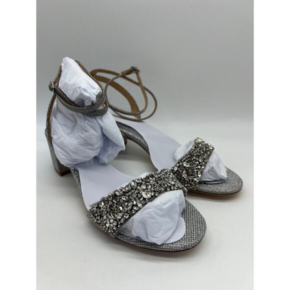 Badgley Mischka Women's Jada Ankle Wrap Block Heel Silver MP5316 Size 8 NIB - Picture 11 of 16